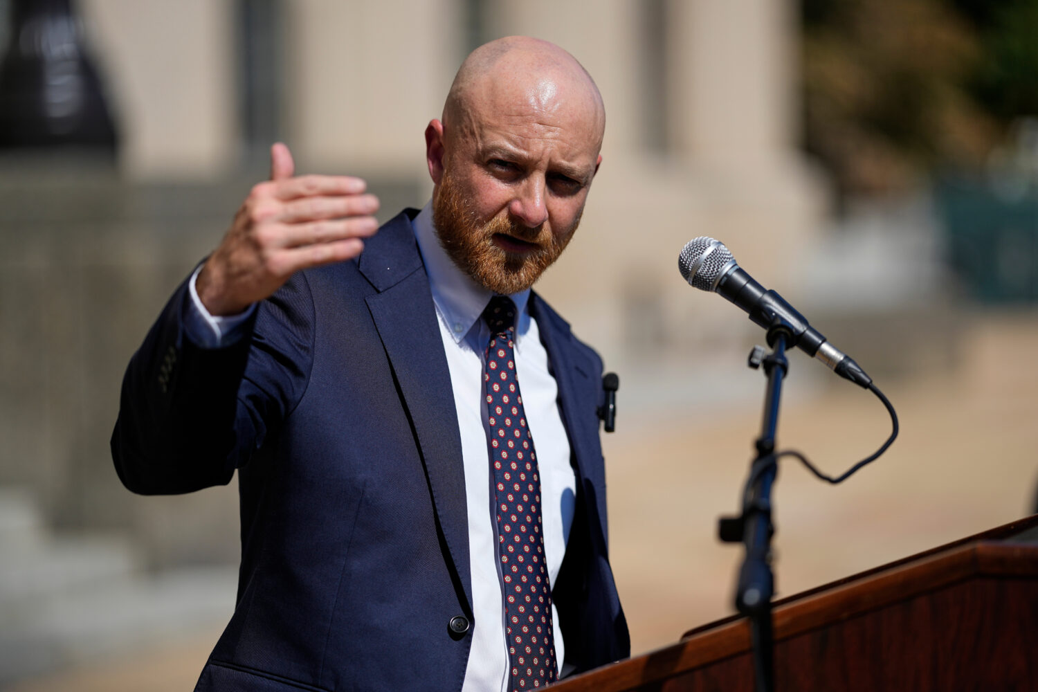 Luke Ihnen, attorney for Christa Pike, speaks during a news conference after a judge ruled the Tenn...