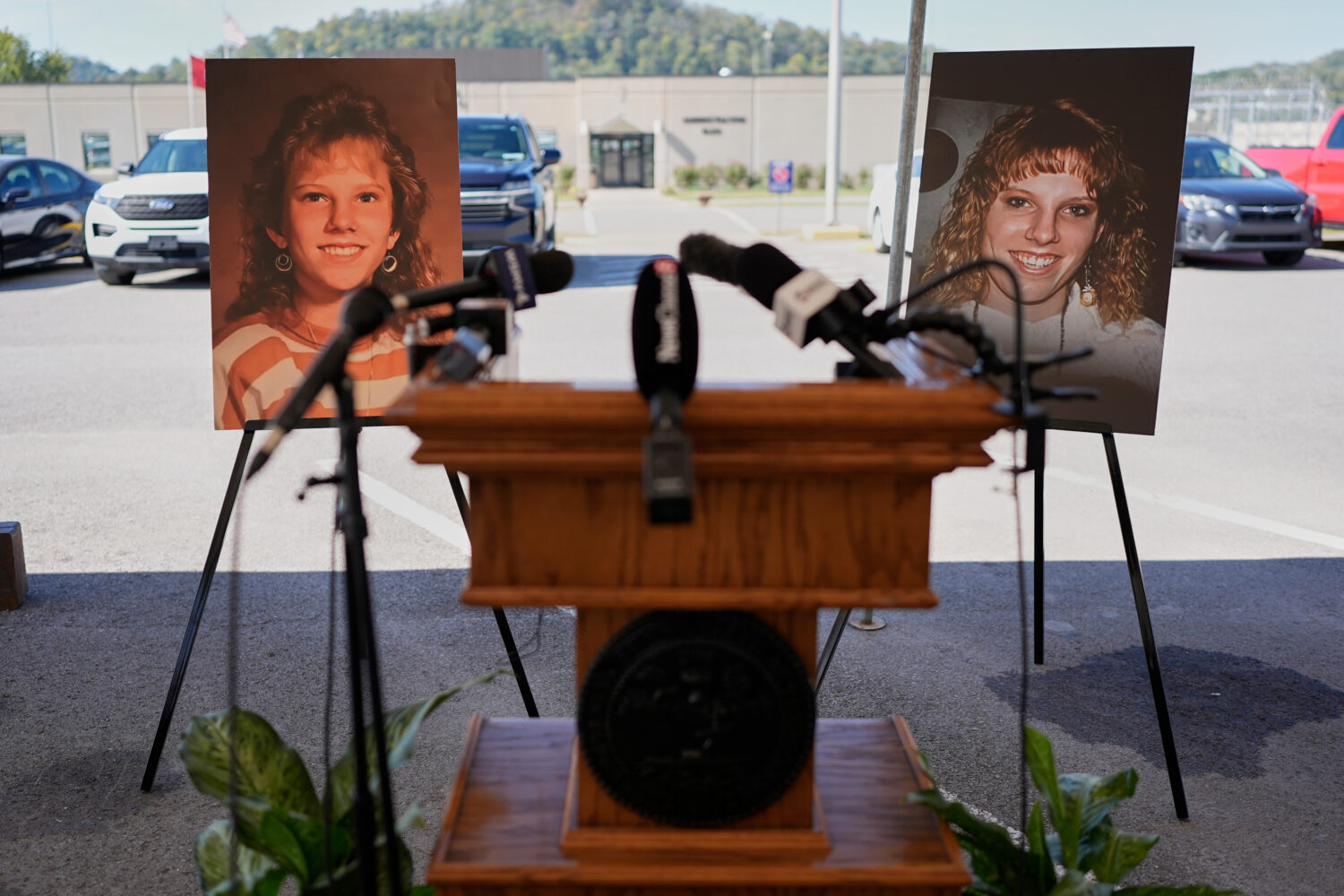 Photographs of Colleen Slemmer, who was murdered in 1995, are displayed outside Riverbend Maximum S...