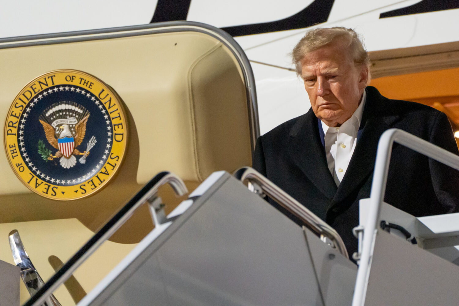 President Donald Trump arrives at Harry Reid International Airport, Wednesday, Oct. 14, 2026, in La...