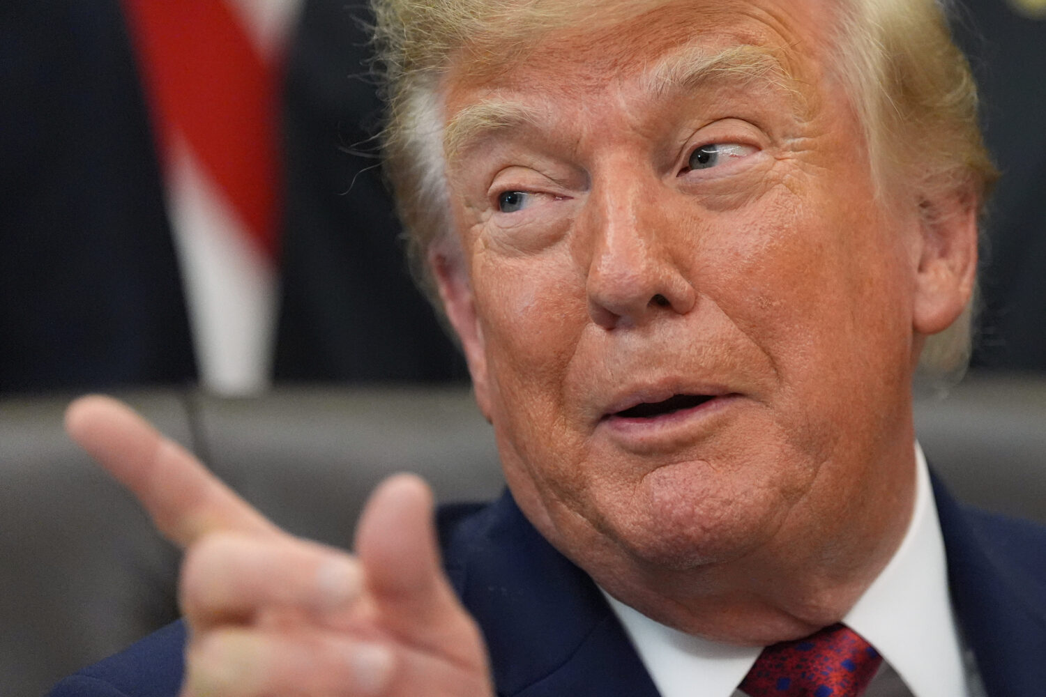 President Donald Trump speaks in the Oval Office of the White House, Wednesday, Sept. 30, 2026, in ...