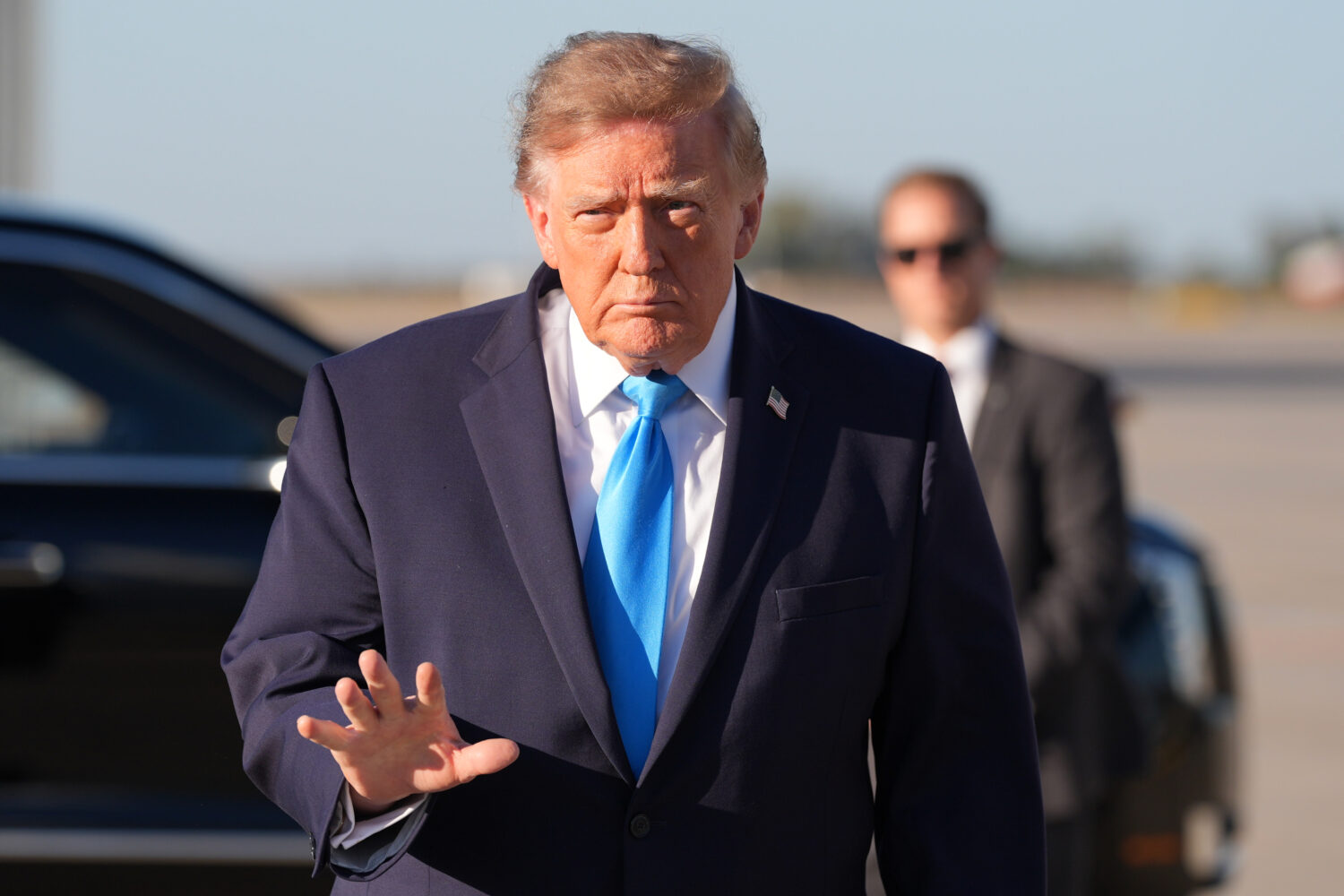 President Donald Trump arrives on Air Force One at Central Nebraska Regional Airport, Monday, Oct. ...