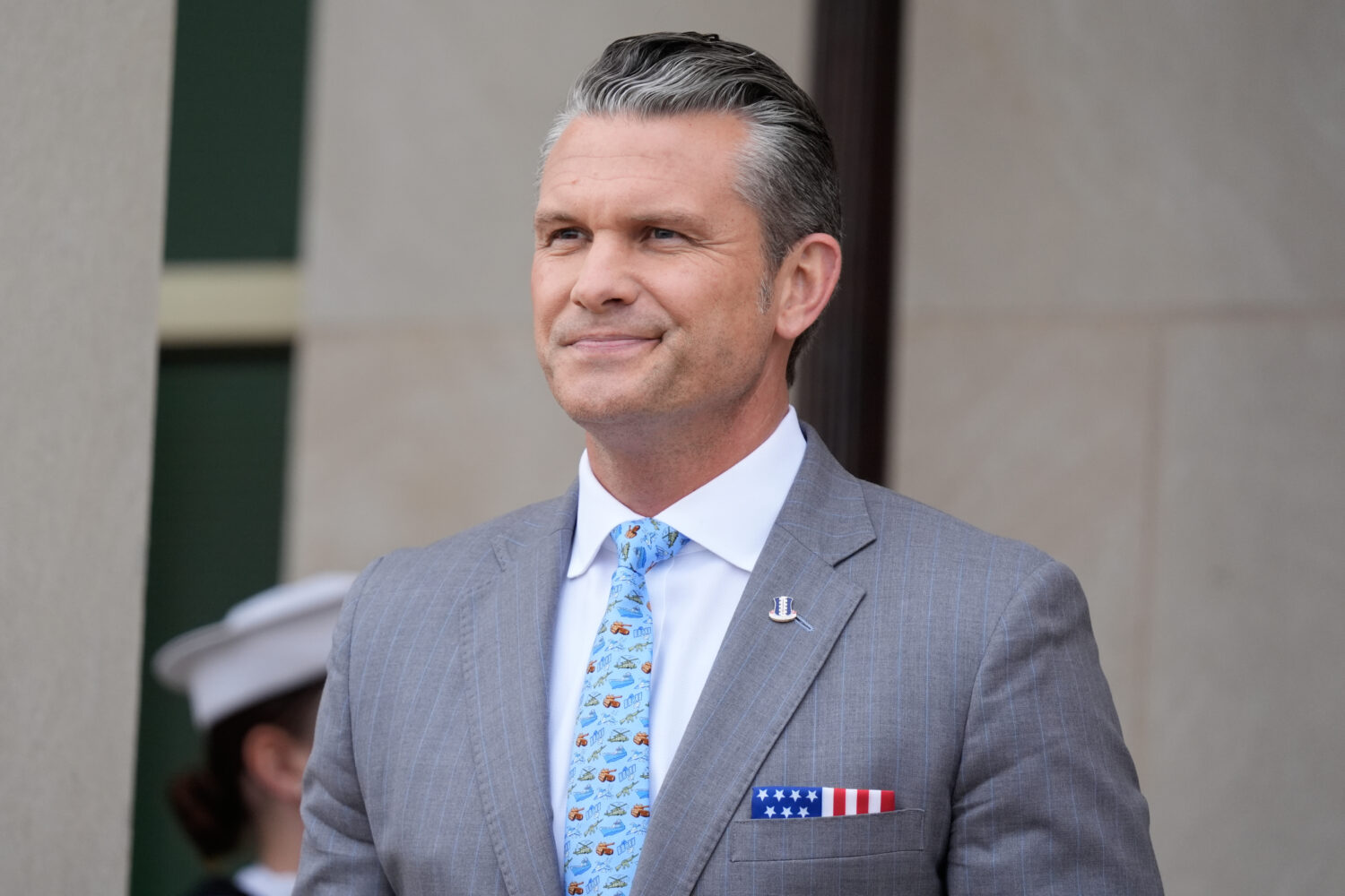 Secretary of Defense Pete Hegseth waits to welcome Britain's Defense Secretary Wes Streeting to the...