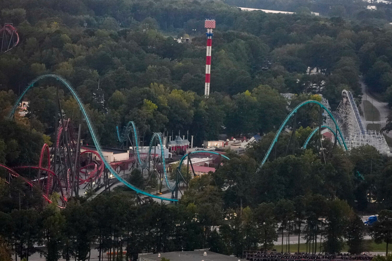 Attractions are seen at Six Flags Over Georgia, about 15 miles (24 kilometers) northwest of Atlanta...