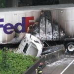 Fire crews are on scene following a major crash on southbound I-5. The Fed-Ex truck apparently hit an abutment around 4:30 a.m. Wednesday and was crushed by one trailer as the other trailer tipped. The truck caught fire and was extinguished by firefighters with foam.