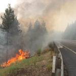 This is why US 97 remains closed. Fire too close to the highway, encroaching on guardrail and creating poor visibility.