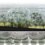 This image from the proposal for the new Amazon campus from the architects at NBBJ shows the elevation of the spheres from Lenora to 7th. The spheres will be the centerpiece of the Amazon campus on the northern edge of downtown Seattle.
