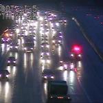 Same exact spot as earlier an earlier accident at southbound I-5 at SR 526 in Everett, where a collision takes up the two left lanes.