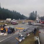 The Washington State Patrol says cleanup on southbound on I-5 will take hours.