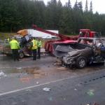 Crews continue cleaning up a debris from a fatal crash on SB I-5. 