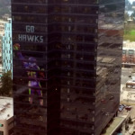 There are plenty of great 12th Man displays around town this week, but a new one stretching nine stories in the windows of Bellevue's Expedia headquarters is nothing short of awesome.