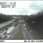 All lanes of southbound I-5 are blocked in Kent at SR 516 for a multiple car collision
