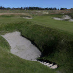In this April 1, 2013 photo, a brand new bunker is shown on the 18th hole at Chambers Bay in University Place, Wash. In 2015, the course will become the first Pacific Northwest golf course to host the U.S. Open, but all the physical changes required by the tournament are essentially complete. (AP Photo/Ted S. Warren)