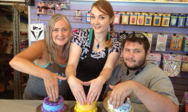 From left: Owner Kimmie Barnett, cake decorator Desirae Limestall, bakery employee, and Kimmie&#821...