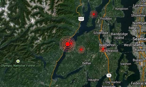 A 4.0 earthquake was centered near the town of Seabeck in Kitsap County, about 40 miles west of Sea...