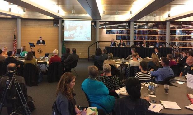 At least 75 public health and safety experts met at Seattle City Hall Wednesday to discuss gun safe...