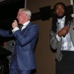 John Curley and Richard Sherman raise money at first annual Guardian Angel Foundation Seahawks and Steaks fundraiser Monday night in Bellevue.
