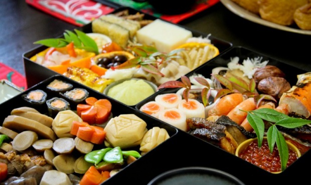 Sushi Kappo Tamura’s beautiful osechi boxes are eaten on New Year’s Day (Photo courtesy...
