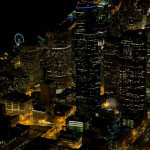 New LED lights adorning the Columbia Center are shown during a test last week. The 76-story tower will officially unveil its new light bands with a special Seahawks-themed display Friday evening.