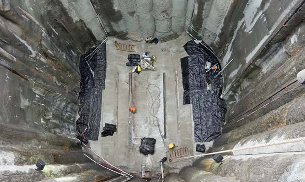 Crews have completed the concrete cradle that will hold Bertha the tunneling machine during repairs...