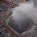 Dust seen rising from the Seattle tunnel access pit Thursday morning.