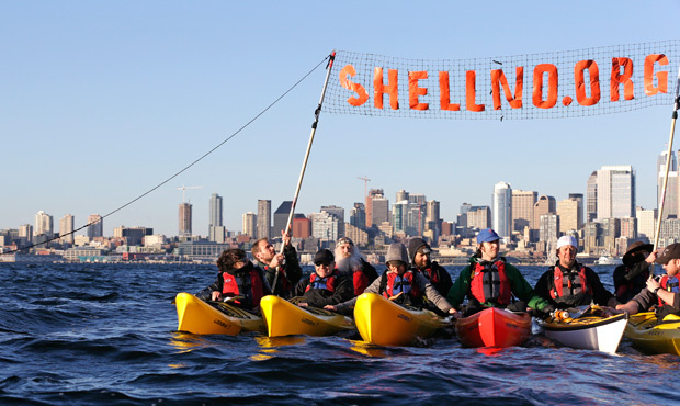 Activists and protesters continue to voice opposition to Shell’s fleet mooring in Seattle ove...