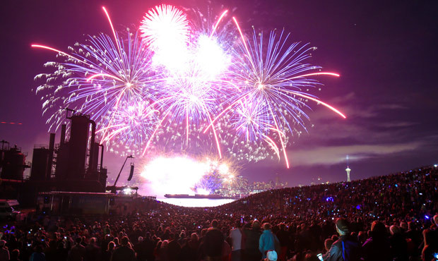 Fireworks explode over Lake Union during the Seafair Summer Fourth at Gas Works Park Friday, July 4...