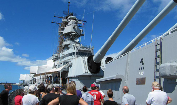 Tourists frequently visit the historic “Mighty Mo” in Pearl Harbor, Hawaii. The “...