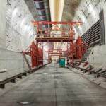 A look inside the SR 99 tunnel (facing north). The back of Bertha is barely visible at the end of the tunnel. 