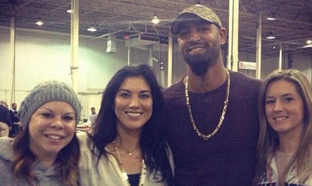 Hope Solo and Jerramy Stevens appear (center in a photo posted on Instagram. They have been dating ...