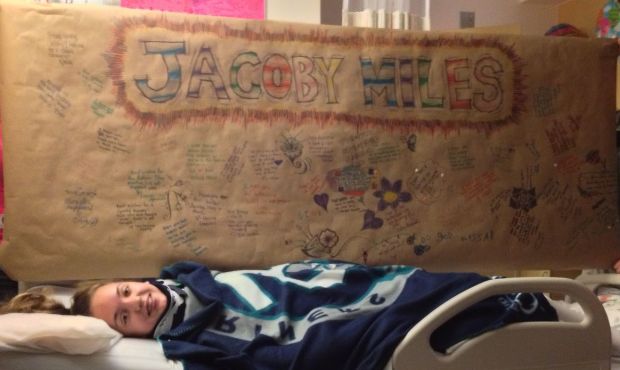 Jacoby Miles, who was paralyzed two weeks ago in a gymnastics accident, thanks supporters for their...