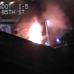 A Sound Transit commuter bus caught fire shortly after 7 a.m. near NE 85th Street on the I-5 southbound express lanes.