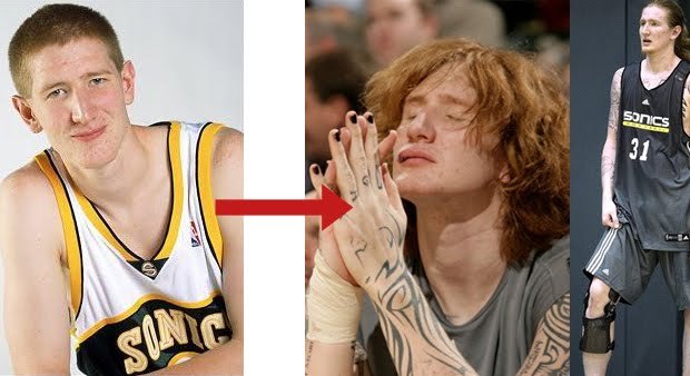 He went from a boyish, gangly, 18-year-old NBA star to a long-haired, tattoo-covered mess. (Photo: ...