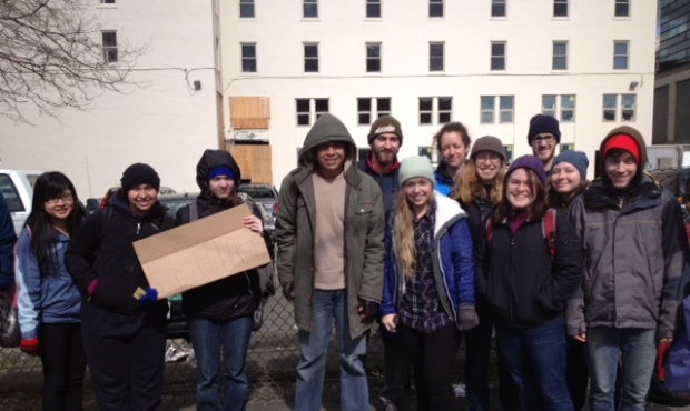 Some of the Urban Plunge participants waiting for a bus in the International District, Seattle....