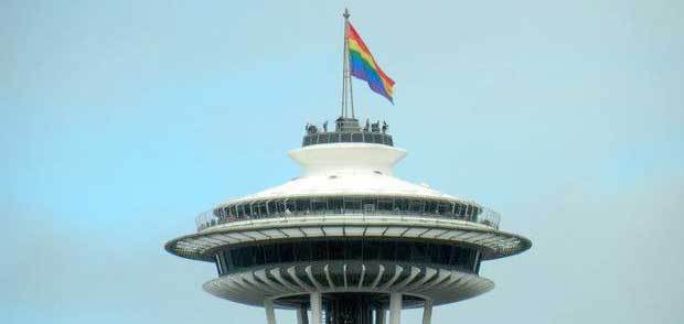 The Space Needle Corp. first flew the flag in 2010 and then again in 2011....