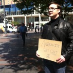 A protester at Seattle's Westlake Park on Wednesday, May 1, 2013.