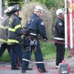It took 35 minutes for firefighters to climb the tower once the power was turned off and lower the body to the ground. 