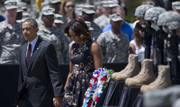 President Barack Obama went to a memorial ceremony, Wednesday, April 9, 2014, at Fort Hood Texas, f...