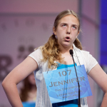 Seventh grader Jennifer M. Tennant, 13, of Father Andrew White S.J. School, Leonardtown, Md., spells her word during the preliminaries, round two of the Scripps National Spelling Bee, Wednesday, May 28, 2014, at National Harbor in Oxon Hill, Md. Tennant misspelled her word. (AP Photo/Manuel Balce Ceneta)