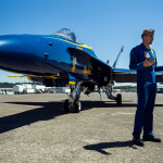 Media interview pilots of the U.S. Navy Blue Angels at Boeing Field, Monday, July 28, 2014, in Seattle, Wash. (AP Photo/seattlepi.com, Jordan Stead)