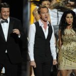 Nathan Fillion, from left, Neil Patrick Harris, and Sarah Silverman perform on stage at the 65th Primetime Emmy Awards at Nokia Theatre on Sunday Sept. 22, 2013, in Los Angeles. (Photo by Chris Pizzello/Invision/AP)
