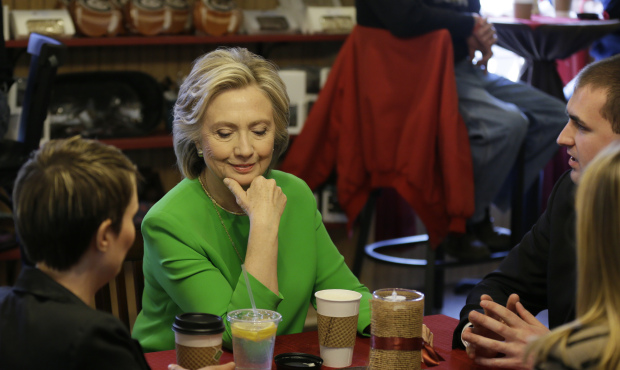 Presidential candidate Hillary Rodham Clinton meets with local residents at the Jones St. Java Hous...