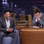  In this photo provided by NBC, Jimmy Fallon appears with Will Smith, left, during his "The Tonight Show" debut on Monday, Feb. 17, 2014, in New York. Fallon departed from the network's "Late Night" on Feb. 7, 2014, after five years as host, and is now the host of "The Tonight Show," replacing Jay Leno after 22 years. (AP Photo/NBC, Lloyd Bishop)