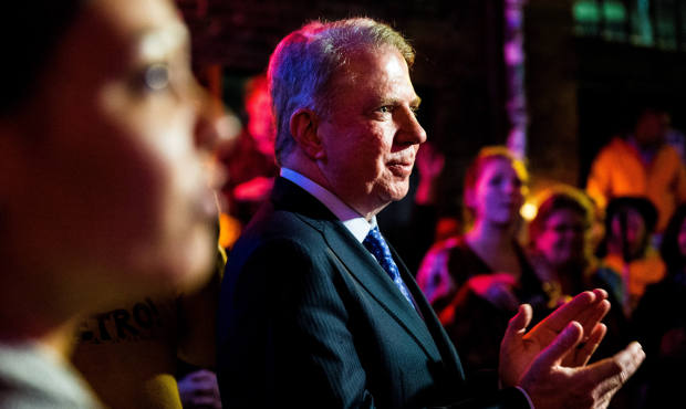 Seattle Mayor Ed Murray congratulates supporters at a “Yes on Transit Proposition 1” el...