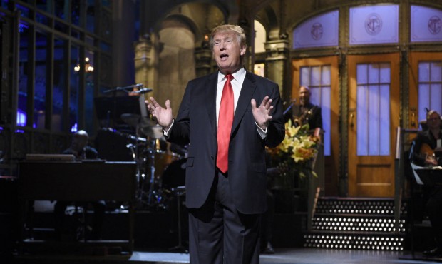Republican presidential candidate Donald Trump speaks as guest host during the monologue on “...