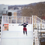 St. Paul Mayor Chris Coleman skates down a section of the Red Bull Crashed Ice course in St. Paul, Minn., Wednesday, Jan. 21, 2015.(AP Photo/Star Tribune, Leila Navidi)