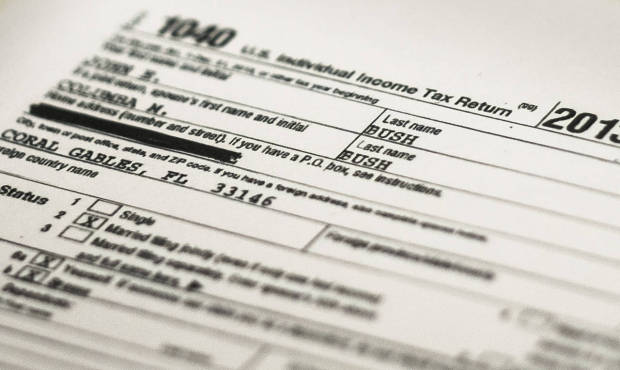Republican presidential candidate Jeb Bush’s 2013 federal income tax form is photographed. Bu...