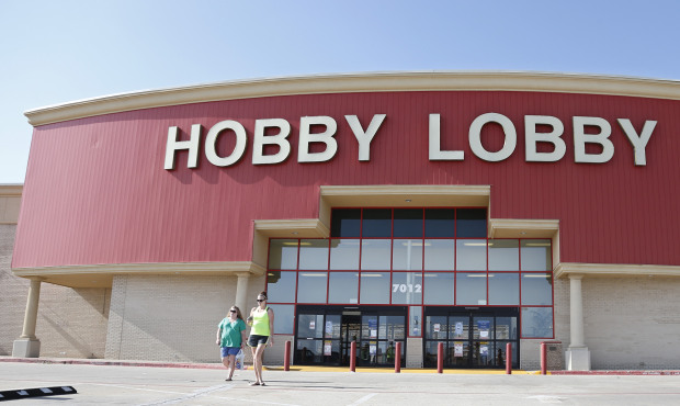 Customers leave a Hobby Lobby store in Oklahoma City, Monday, June 30, 2014. The Supreme Court rule...